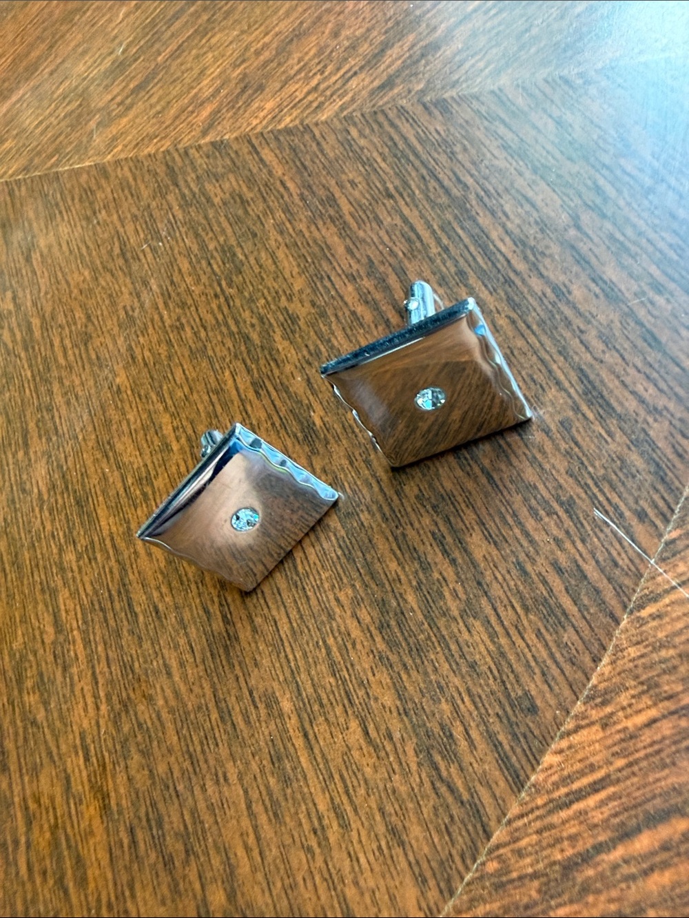 Vintage Swank Silver Tone Rhinestone Cufflinks